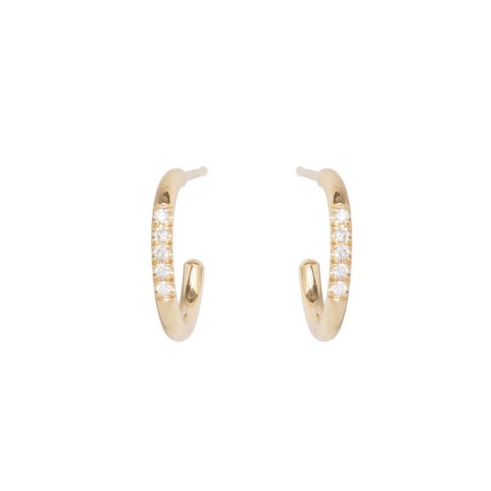 Zoe Chicco 14K Yellow Gold Thick Huggie Hoop Earrings with 5 Pave Set Diamonds